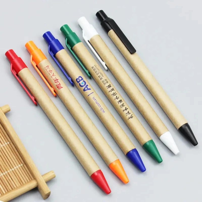 Customized Logo Eco-Friendly Paper Plastic Writing Ballpoint Pen for Promos