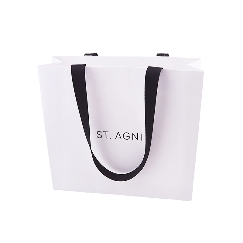 China Wholesale Luxury Printed Logo Custom Fashion Packaging Ribbon Handles Tote Paper Shopping Bags for Garment/Gift Packaging