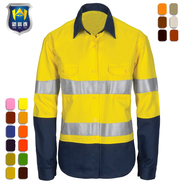 Two Tone Long Sleeve Mens Workwear Safety Clothing Work Shirt