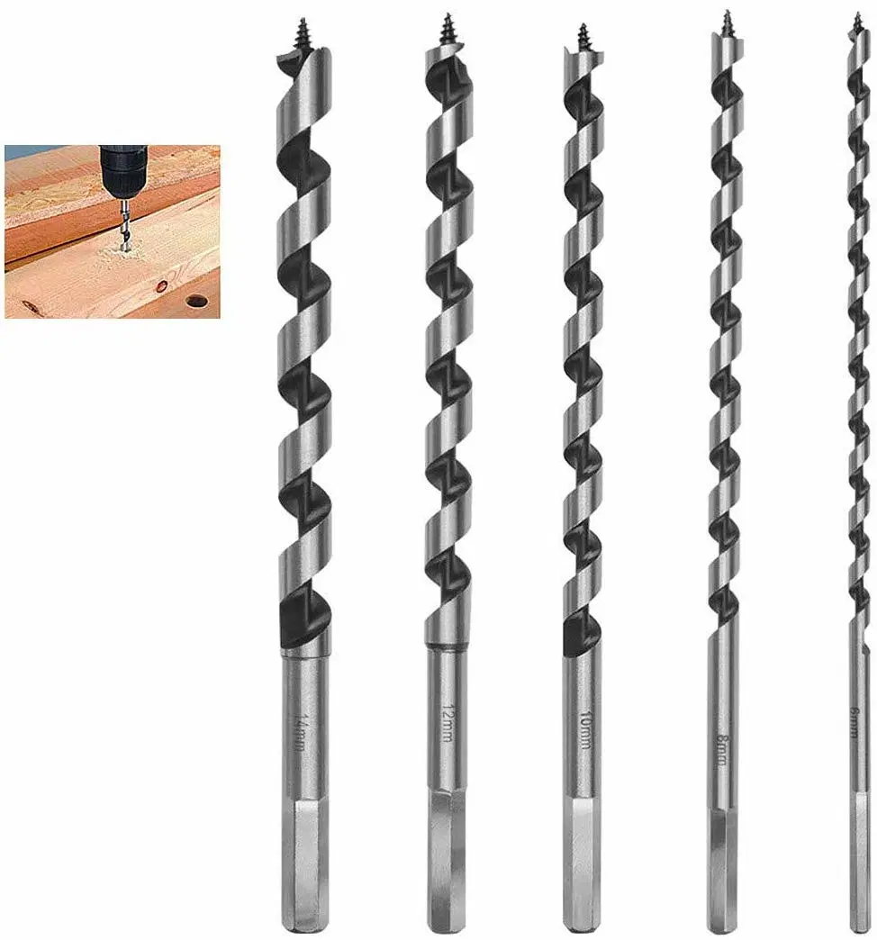 5PCS 228mm/9" Extra Long Drill Bit Imperial Hex Shank Brad Point Augers Drill Bits