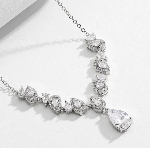 Wedding Pear Stone CZ Necklace Jewelry Set, Bridal Necklace CZ Necklace Jewelry Set, Bridesmaid Jewelry Set, Gift Jewelry, Rose Gold Necklace Jewelry Set