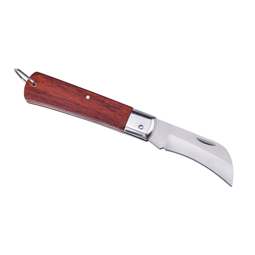 Electrician Knife Professional Wooden Handle Curved Blade Elbow Folding