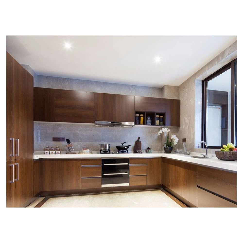 خزانة المطبخ ذات الجودة العالية مدى الحياة ذات اللون الأبيض اللامع العالي مطبخ ذو شاشة عرض رخامية