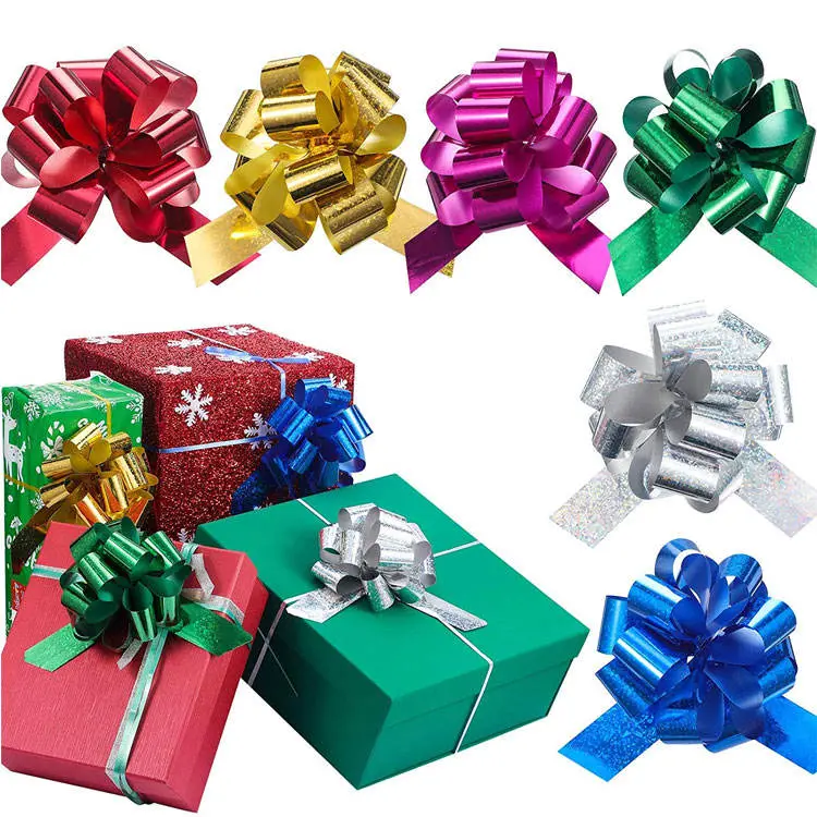 Wholesale/Supplier Large 5" Wide Gift Wrap Elastic PP Poly Pull Bows for Christmas Tree Decoration