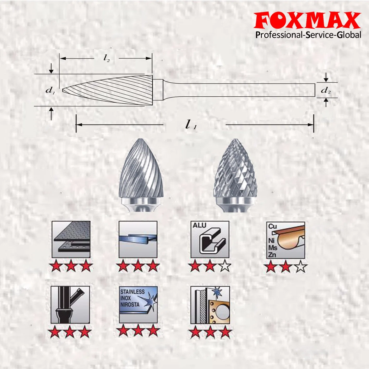 Tree Shape Point End <Double, Single> Carbide Rotary Bur (FXD-57)