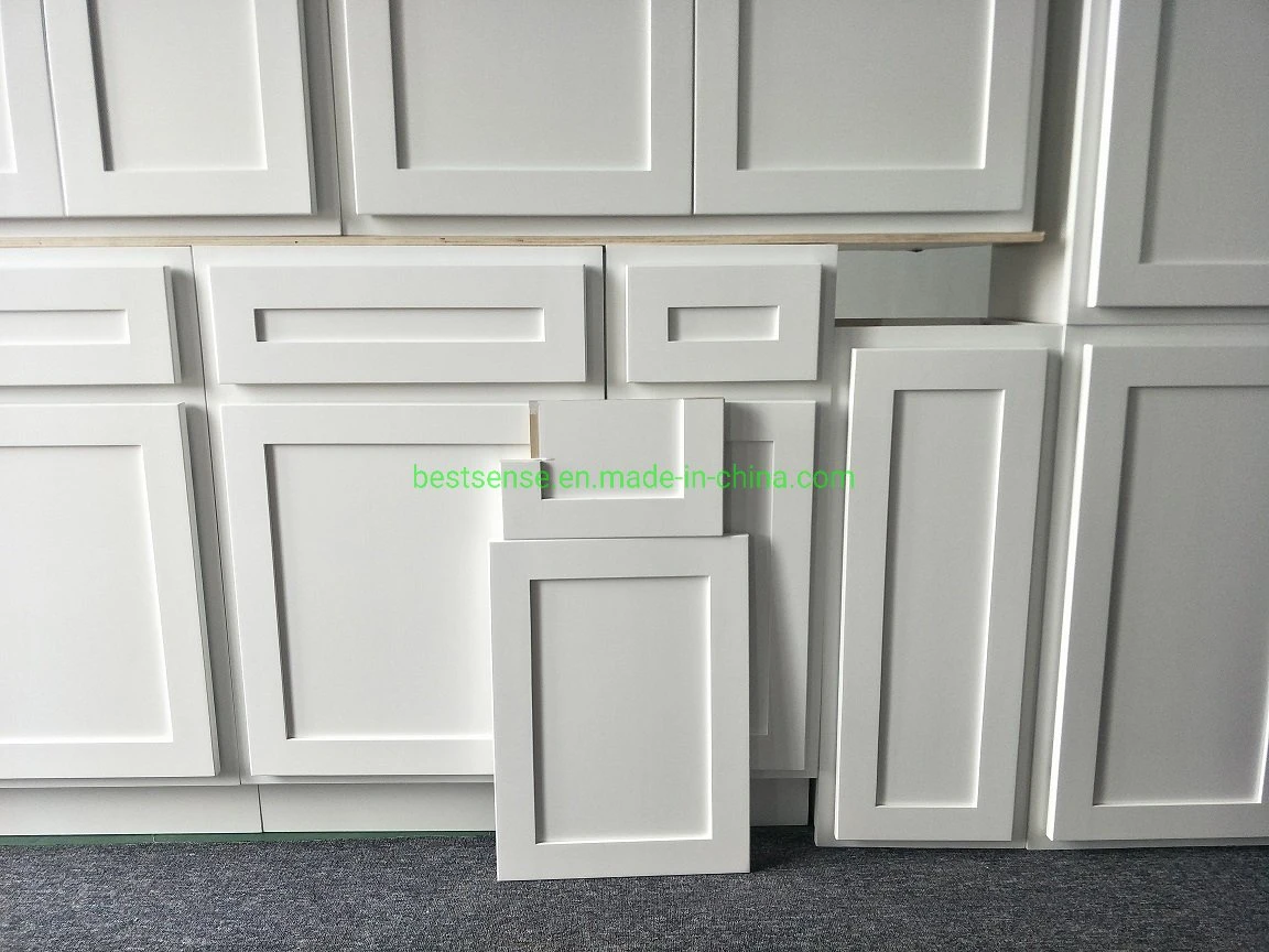 Fully Overlay Hinge Framed Structure Grey Painted Shaker Solid Wooden Kitchen