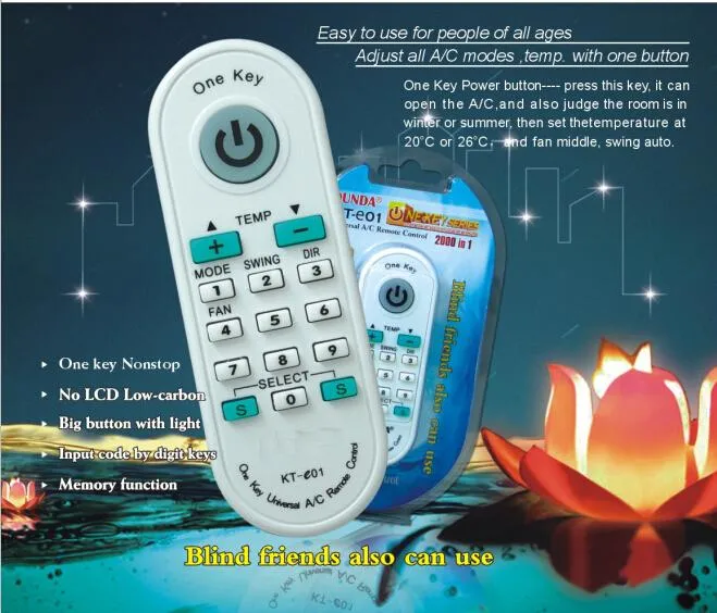 One Key Power Button A/C Remote Control for People of All Ages