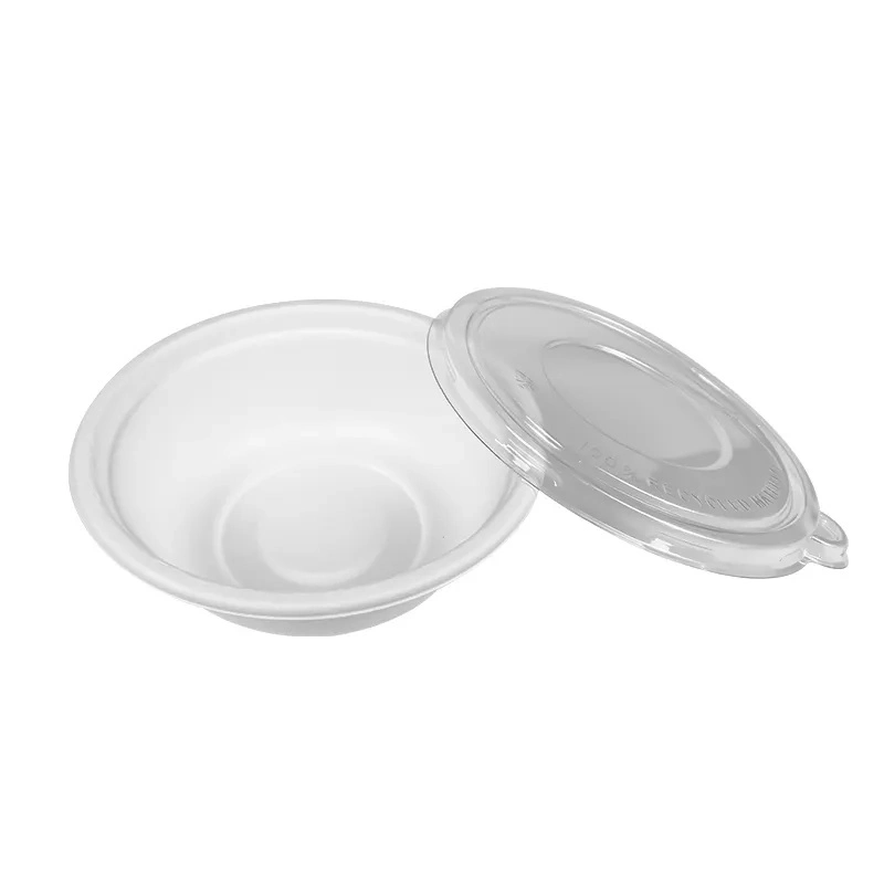 OEM ODM Eco amigable cuenco biodegradable 12oz 16oz 32oz 350ml 500ml recipiente de ensalada desechable para microondas con tapa y bolsa de azúcar