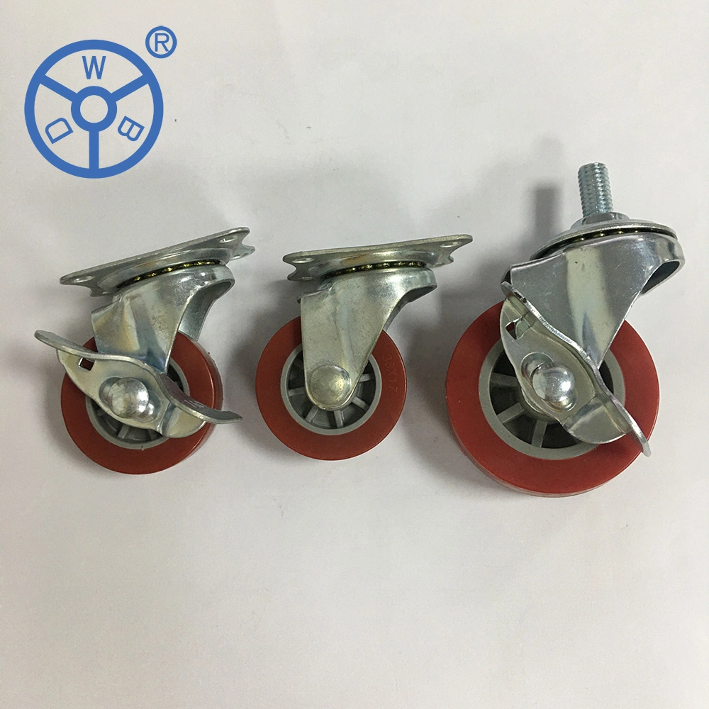 Plastic Trolley Wheels PU Material Fixed 1/1.2/1.5/2/2.5/3inch Stem Caster with Lock Brake