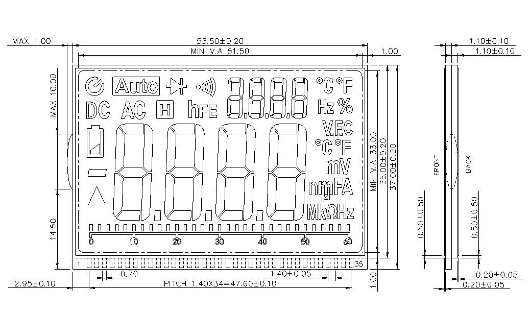 Custom Multimeter LCD Display Htn Positivetransflective LCD Screen