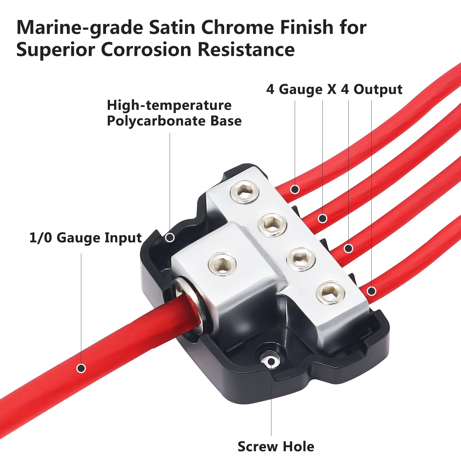 Edge dB14 4 Way Power Distribution Block, 1 X 0/2/4 Gauge in / 4 X 4/8 Gauge out Power Distribution Ground Distributor Block for Car Audio Amplifier Splitter