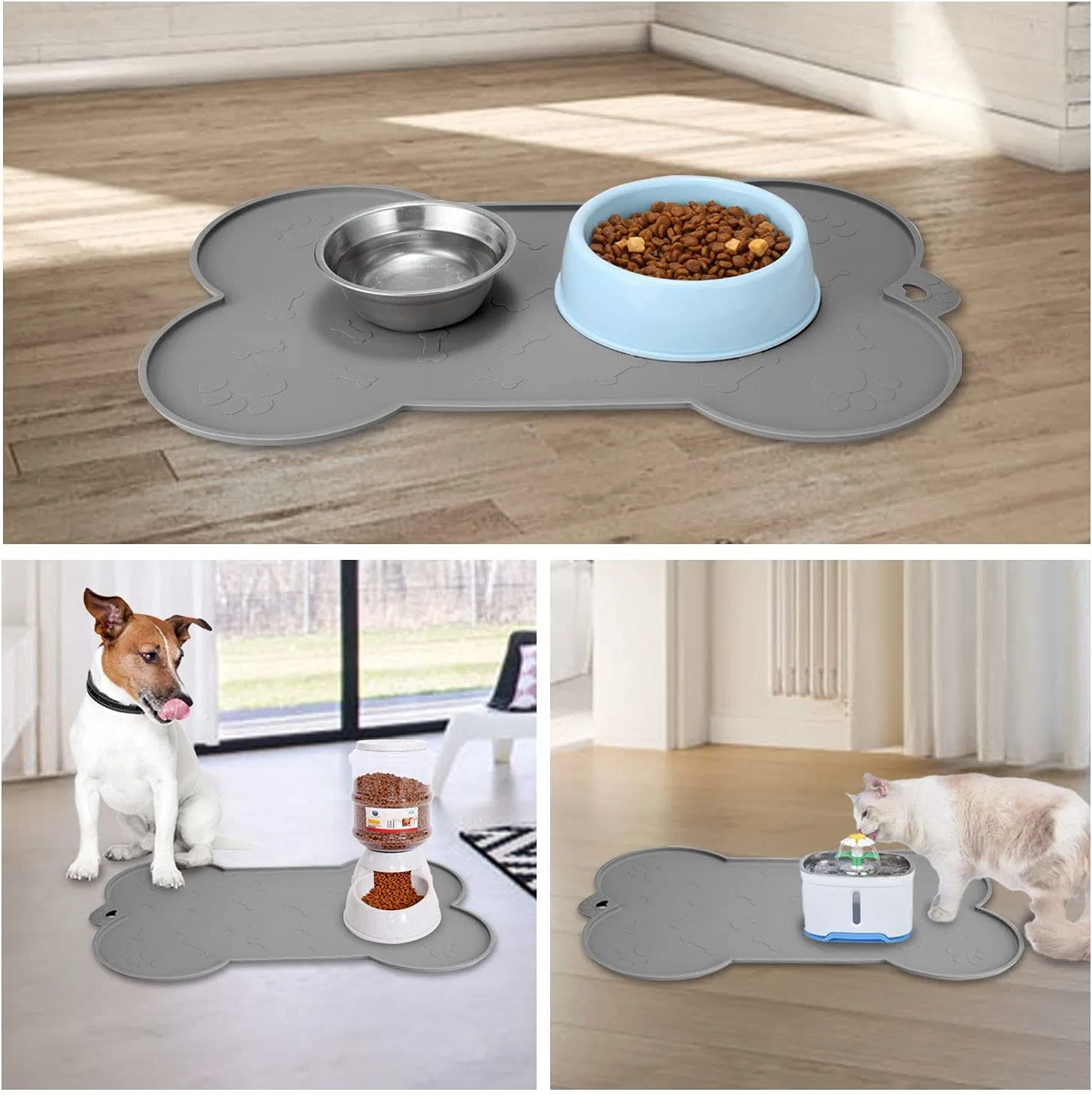 Dog Mat for Food and Water Pet Cat Large Small Silicone Rubber Plastic Waterproof Feeding Eating Dish Placemat Trays with Edges Lip for Floor