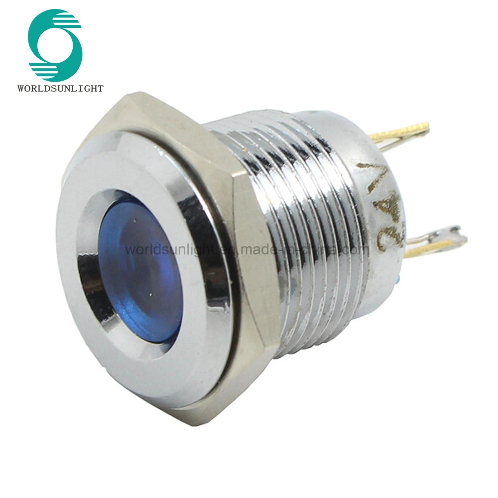 16mm 24V Blue Metal Shell LED Metal Indicator Light with 2 Pin Terminal