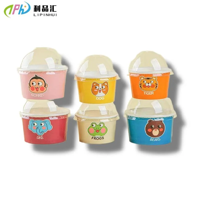 Logo personnalisé jetables Coupe de crème glacée bols Frozen Yogurt Gelato 3/4/5/8/12/16oz Coupe du papier avec couvercle