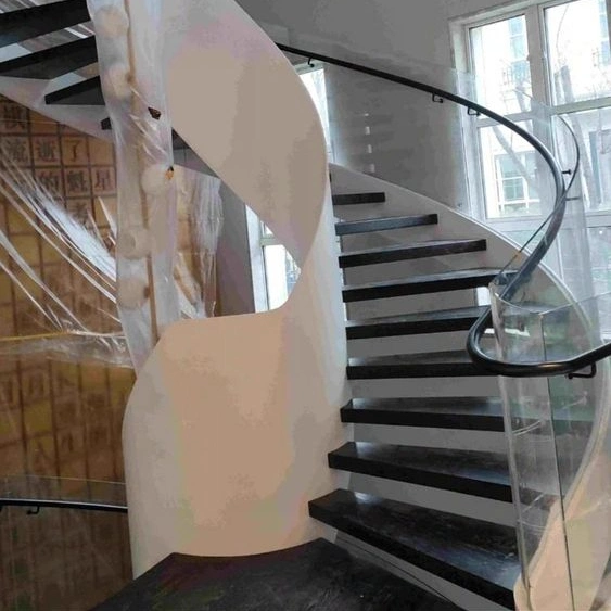 Modern Solid Wood Staircase Steel Customized Premade spiral Stairs Open Riser Wood Stairs