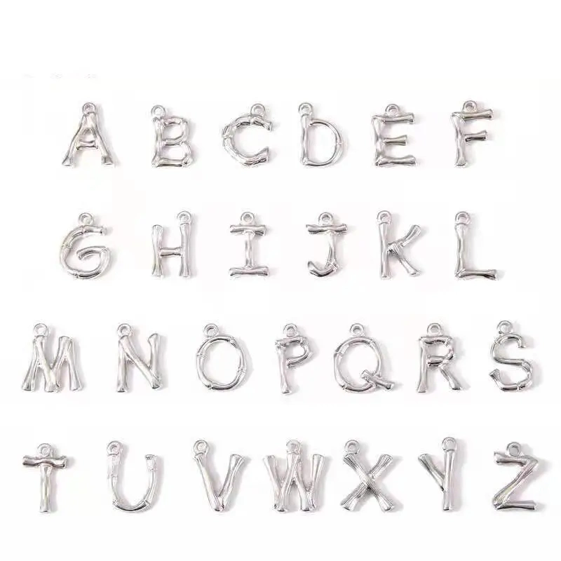 Customized DIY Letter Necklace Pendant Stainless Steel Bamboo Letter Charms for Jewelry Making