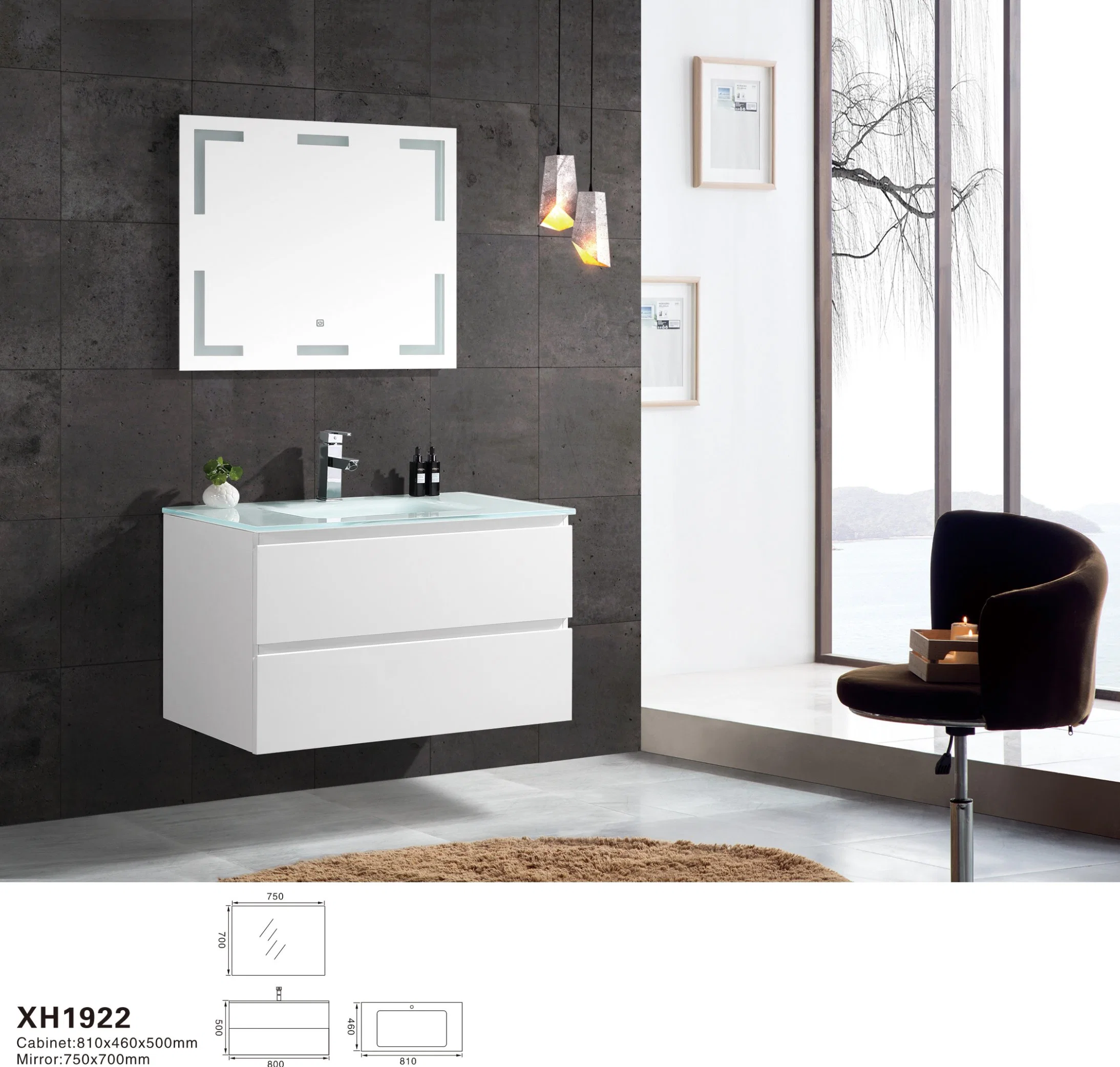 Hot Seller White Painted Bathroom Furniture Cabinet with LED Mirror