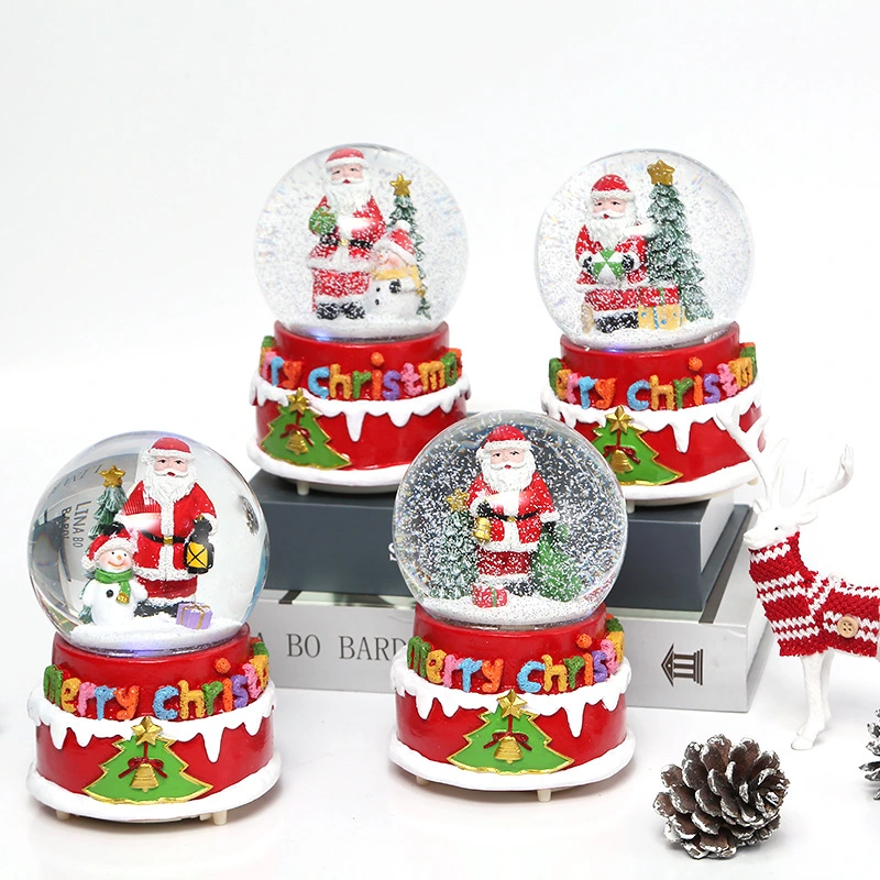 OEM Custom Natal Hot Sale presente Atacado resina Crafts Natal Loja de souvenirs Music Box Glass Snow Globe