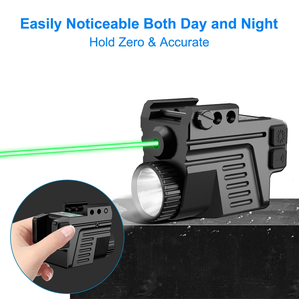 Tactical Weapon Light 450 Lumens White LED and Green Laser Sight Combo Hunting Light Gun Flashlight Quick Detach Rail Mount