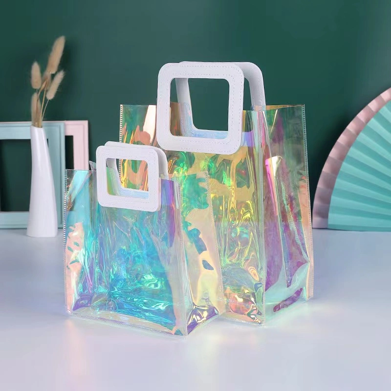 Hitzeversiegelter Kunststoff transparent PVC Tasche wiederverwendbare PVC Damen Shopping Tragetasche Clear PVC Geschenk Tragetasche für Promotion