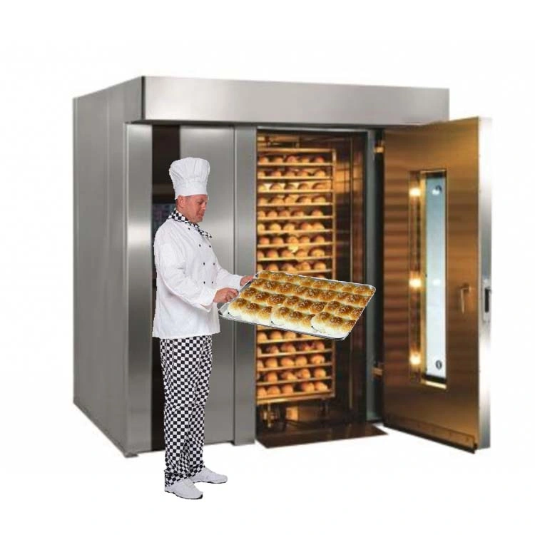 De la machinerie industrielle commerciale Big 32 64 bacs de l'équipement de Boulangerie Boulangerie La cuisson du pain de la machine gâteau Biscuit Cookie Pizza four rotatif avec chariot électrique