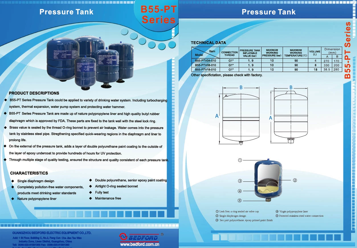 Bedford Polypropylene FDA-Approved Hight-Quality Pressure Tank