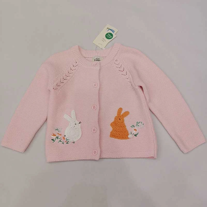 El otoño de algodón cuello redondo Niña Niño Knit Cardigan Jersey