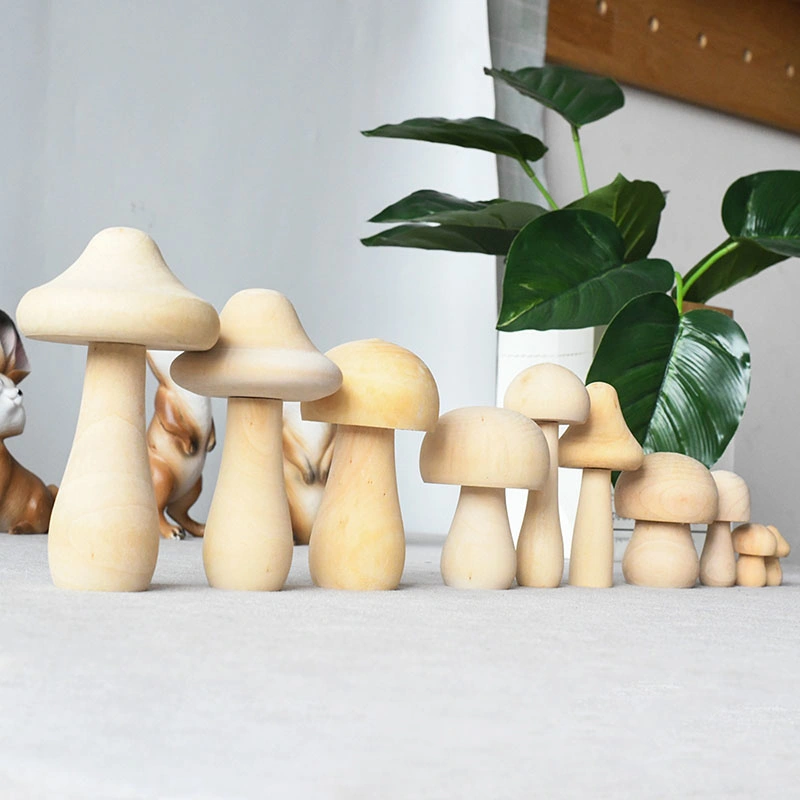 7 Pieces Unfinished Wooden Mushroom Mini Mushroom Various Sizes Wooden Mushroom for Arts and Crafts Projects Decoration and More DIY Paint Color