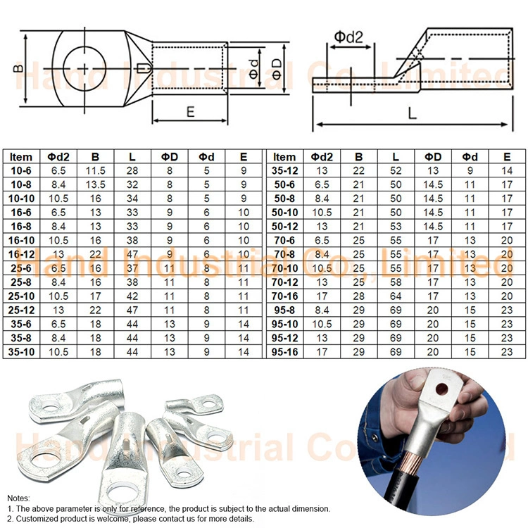 La mano del conector del cable estándar industrial Krf Ptnb no aislado de la serie Terminales Espolón Lyf lengüetas de cable en ángulo de 90 grados