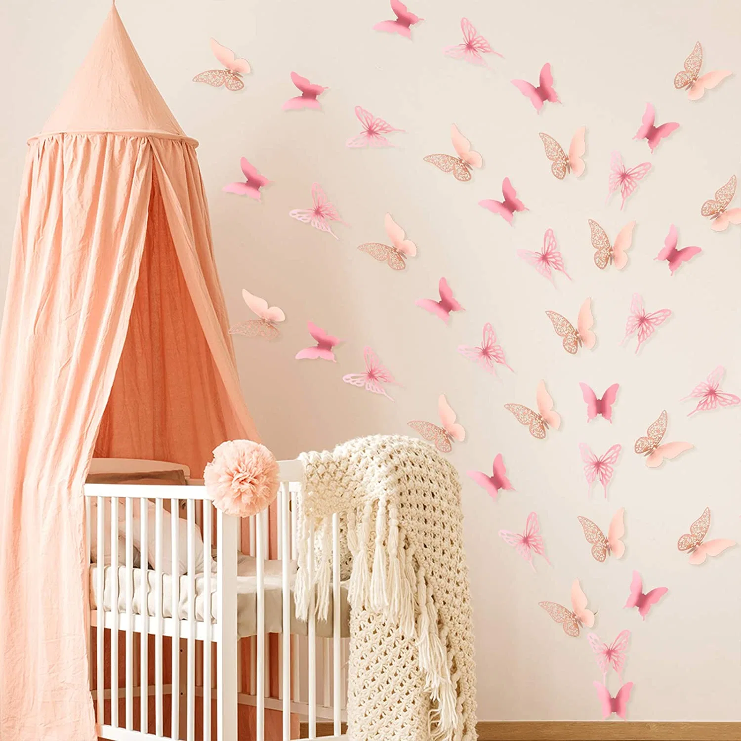 144 piezas en 3D Rosa de la pared de mariposas mariposas decoración Adhesivos de pared calcomanías recortes Arte Artesanía desmontable para una boda en la habitación de la decoración del Partido de flores