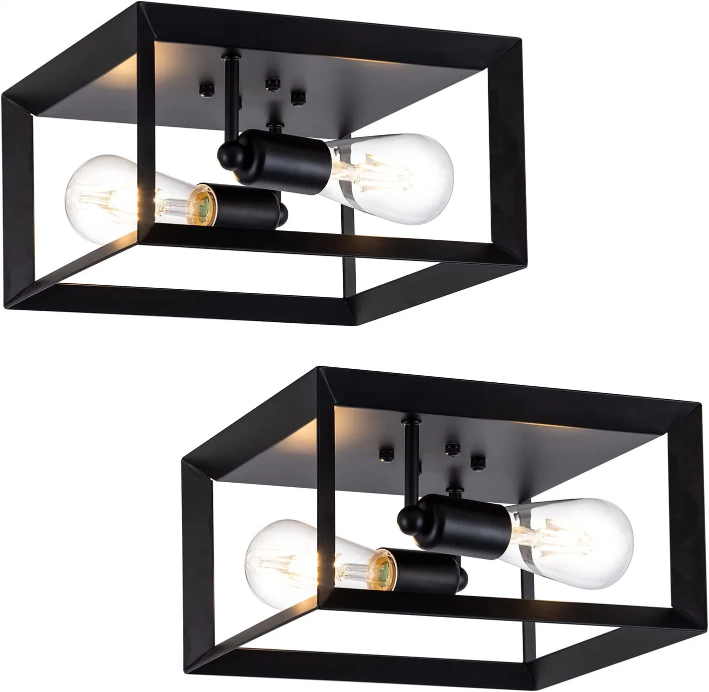 Semi Flush Mount Ceiling Light Fixture Black 11" Modern Industrial Square Metal Ceiling Light Farmhouse Lighting Ceiling for Kitchen Island Living Room