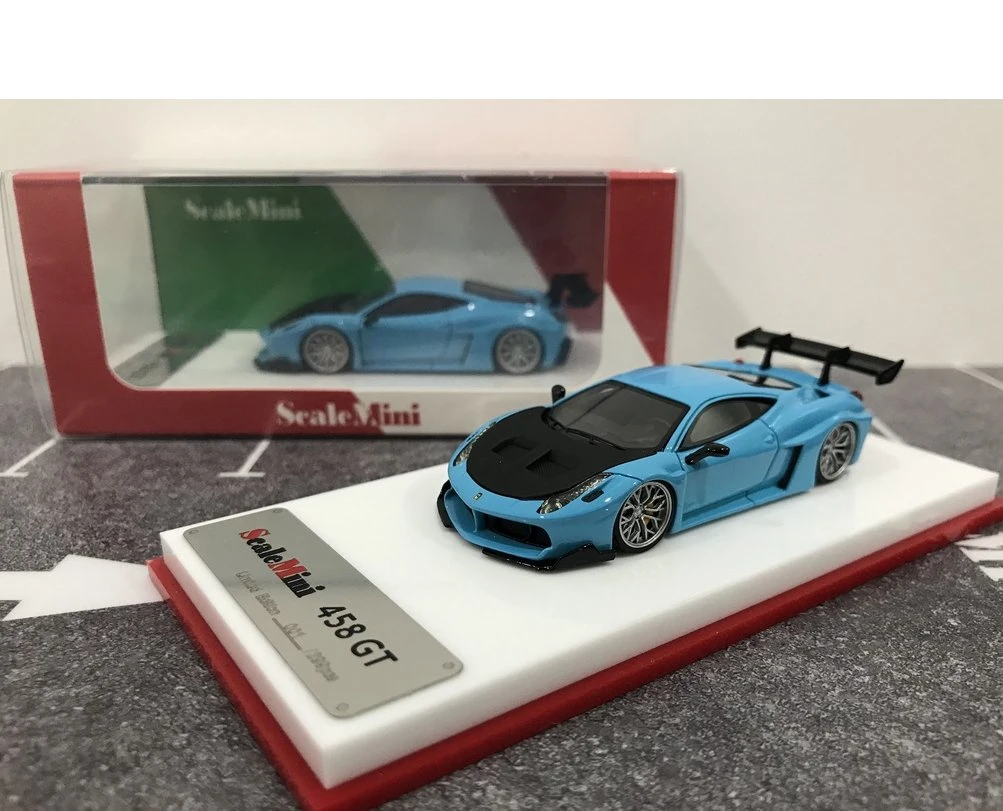 Scalemini 1/64 Lb-Works Ferrari 458 Gt Wing Baby Blue Resin Scale Model Car