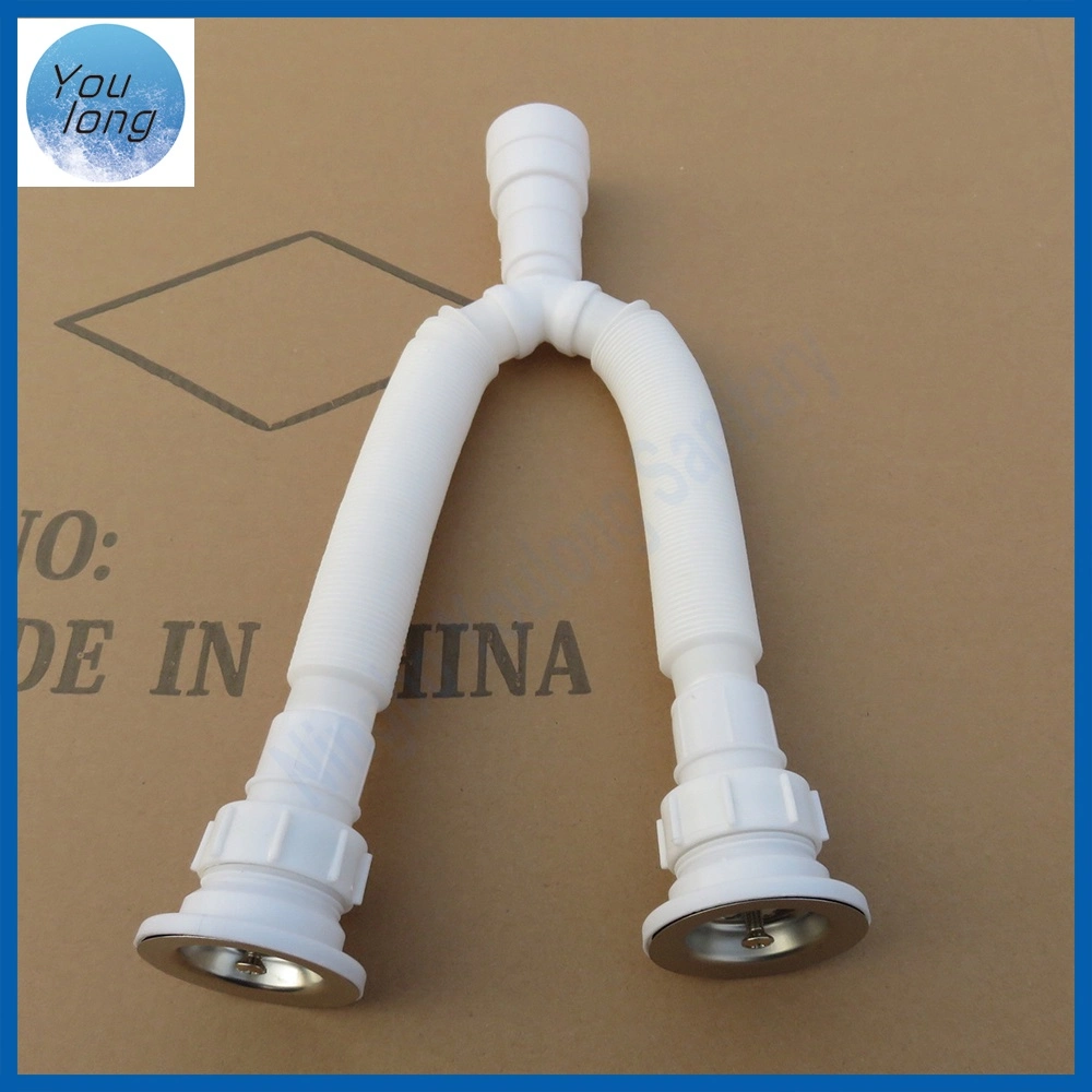 Tuyau de forme Y- Tuyau de purge flexible en PVC double évier de cuisine flexible de drainage