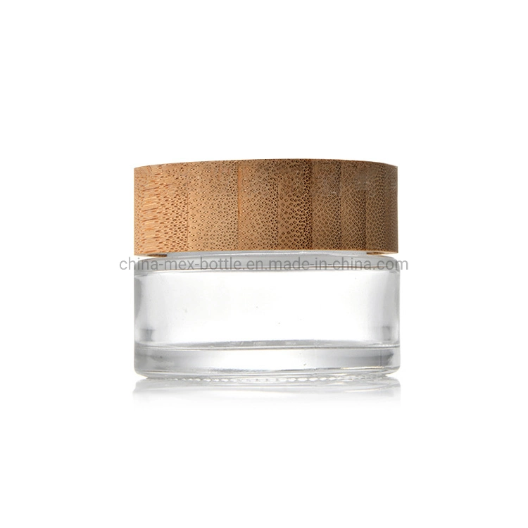 20ml 50ml 100ml Clear Glass Cream Jar with Bamboo Wood Cap