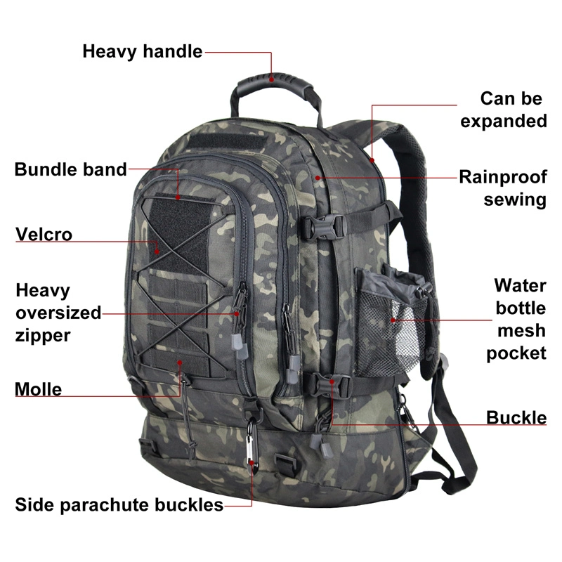 45L Camuflaje exterior Mochila táctica hombres/mujeres Mochila multiuso Ciclismo Senderismo Deportes 3p