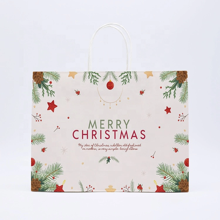 Custom White Christmas Gift Paper Bag with Twisted Handle for Christmas