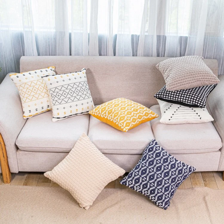 Simple Household Cotton Thread Woven Tufts Geometric Tassel Sofa Pillow Cushion Pillowcase