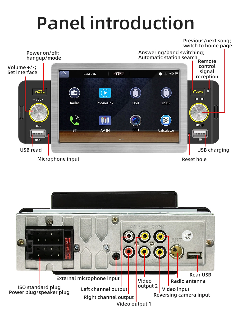 Sistema de multimédia para automóvel de 5 polegadas com unidade principal dupla DIN MP5 Colunas para automóvel Ecrã de áudio 2 DIN Rádio para automóvel CarPlay estéreo MP5