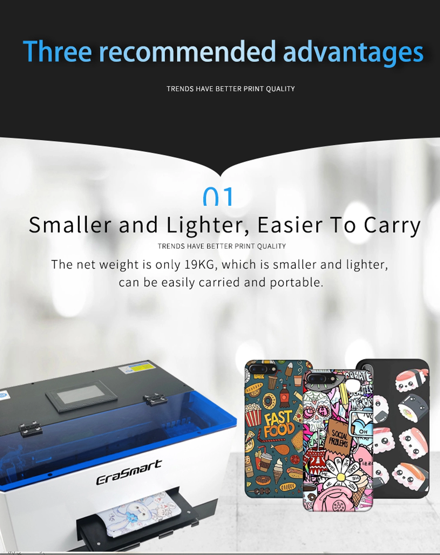 Erasmart Small Desktop for Card Acrylic Bottle Phone Case Printing Mini Inkjet LED Price Flatbed A5 Size UV Printer