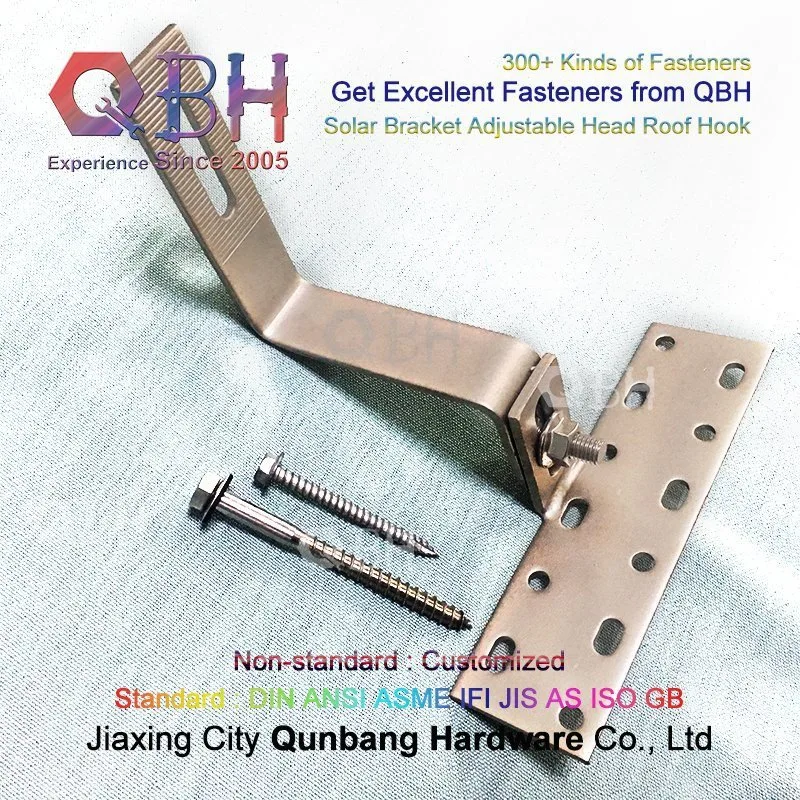 Qbh Customized SUS304 SUS316 Adjustable Head Solar Power Energy Photovoltaic PV Panel Mounting System Rack Roof Hook Spare Replace Replacements Hardware