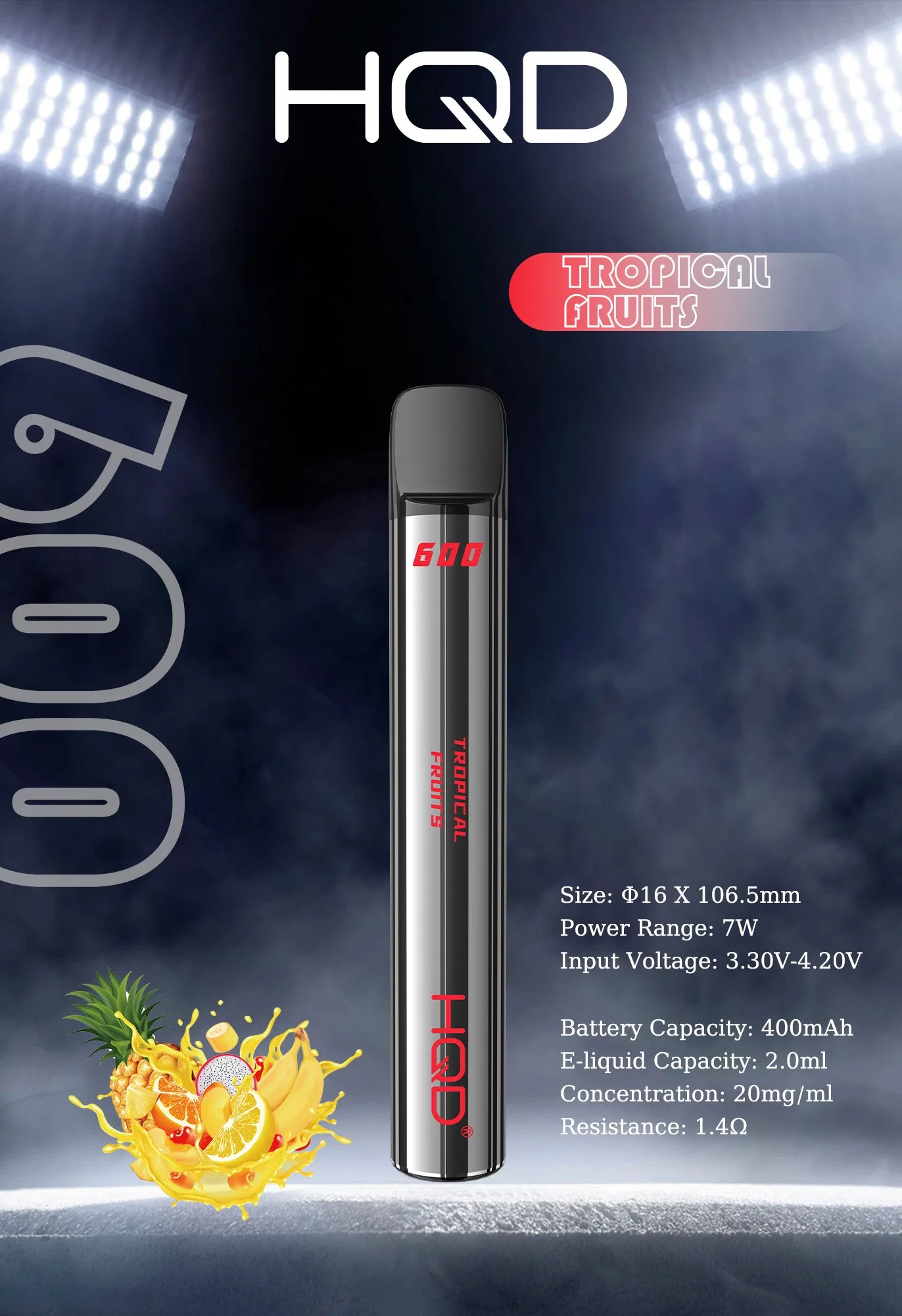 Hqd 600 Puffs Disposable/Chargeable Vape Device Super 600 with Tropical Fruits Flavors