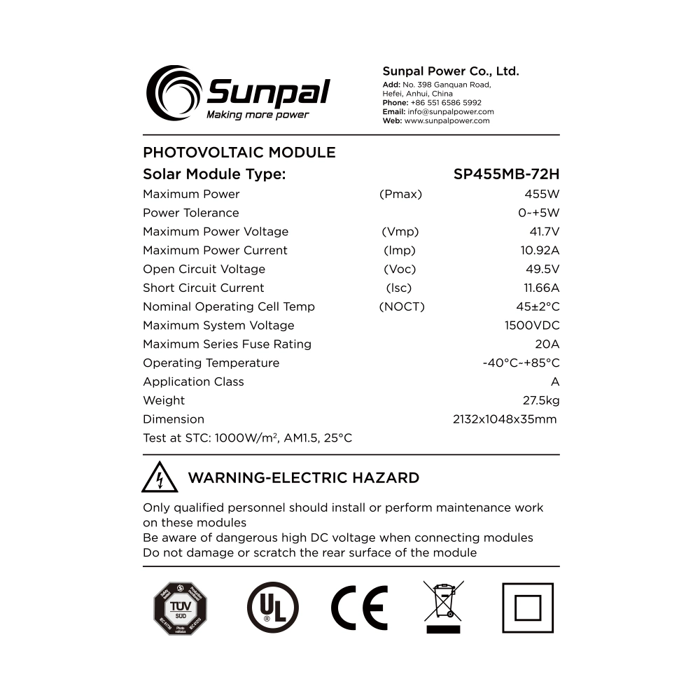 Sunpal Solar Panels 415 Watt Price Mono Perc Full Black 450W 500W 700W Placa Solar Panels Europe Warehouse