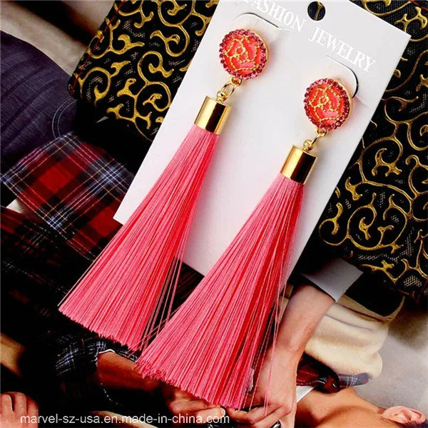 Crystal Silk Fabric Long Tassel Earrings Women Jewelry Fashion Earrings