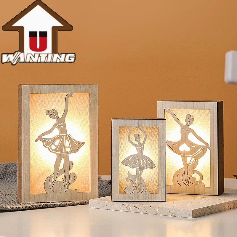 Customized Modern Style Handmade Desktop Light Wooden Craft Ballet Girl Home Decoration