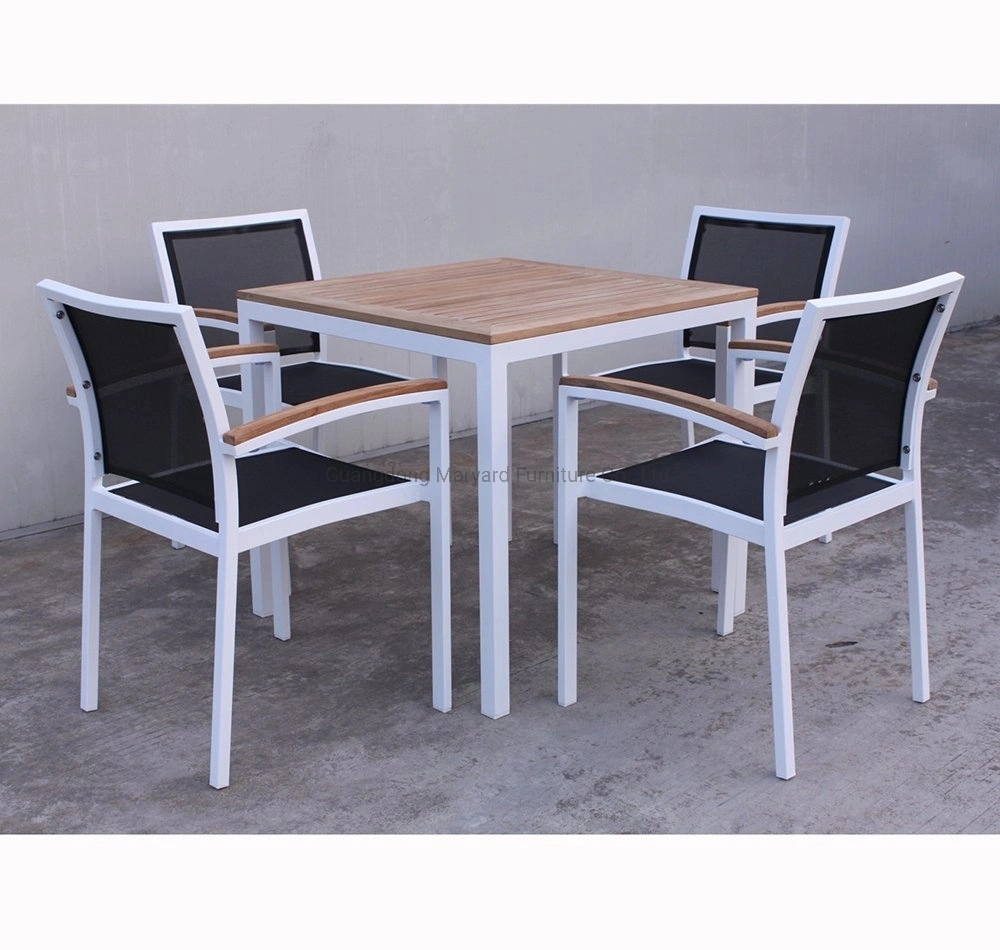Outdoor Furniture Table Set Aluminum Frame Teak Wood Table Chair