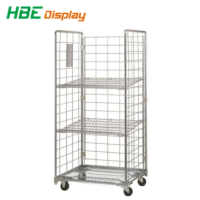 Supermarket Wire Mesh Trolley Metal Milk Transport Roll Container