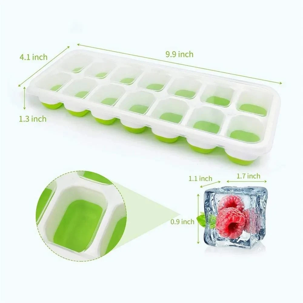 Comercio al por mayor de hielo duradera sin BPA personalizados fabricante de moldes de silicona Flexible de fácil liberación de la bandeja de cubitos de hielo con tapas