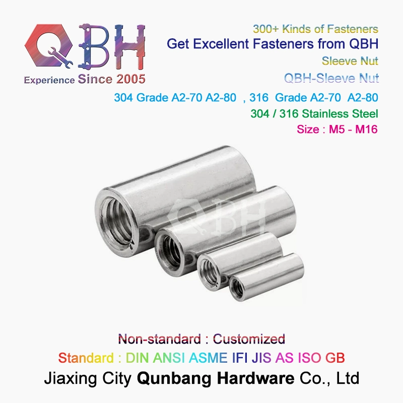 Qbh Customized Carbon Steel/Stainless Steel Zp/Yzp/Bzp/Plain/Black/HDG/Dacromet/Geomet/Nickle Plated Double Thread Nut Round Sleeve Stud Rod Coupling