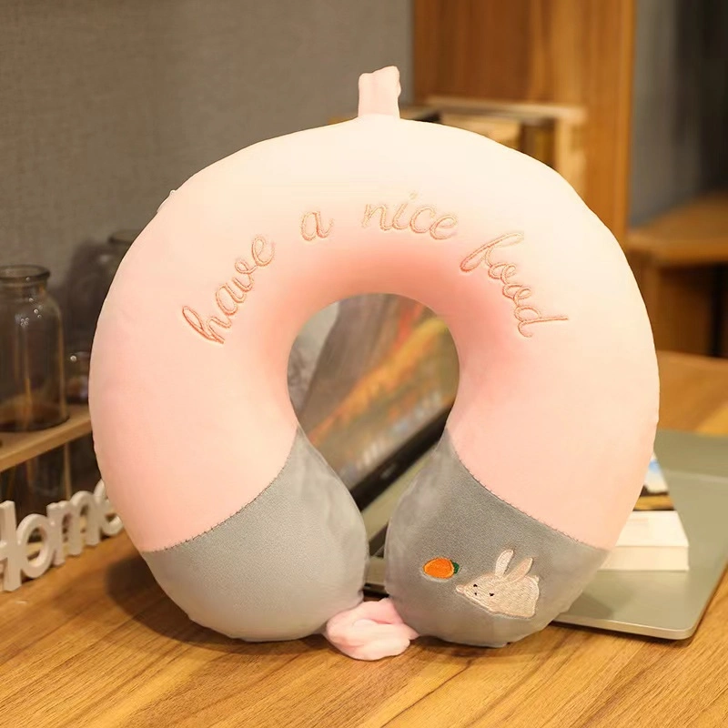 Polyester Cute U Shape Neck Travel Head Pillow of Memory Foam Embroidered