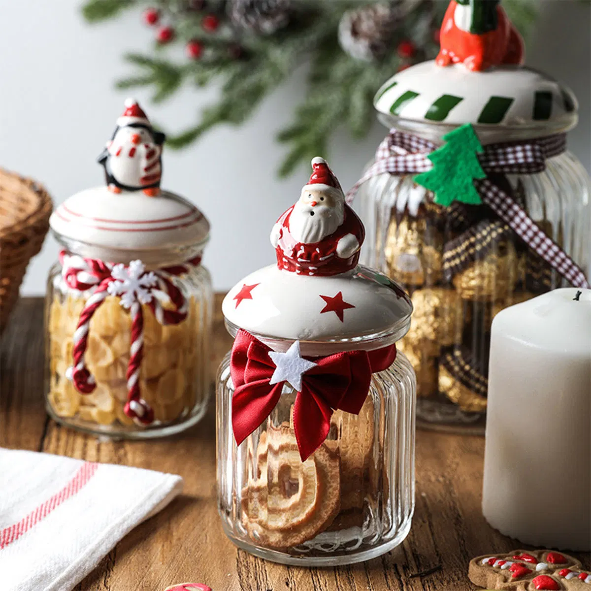 Christmas Candy Cookie Nut Sealed Glass Storage Jar with Lid